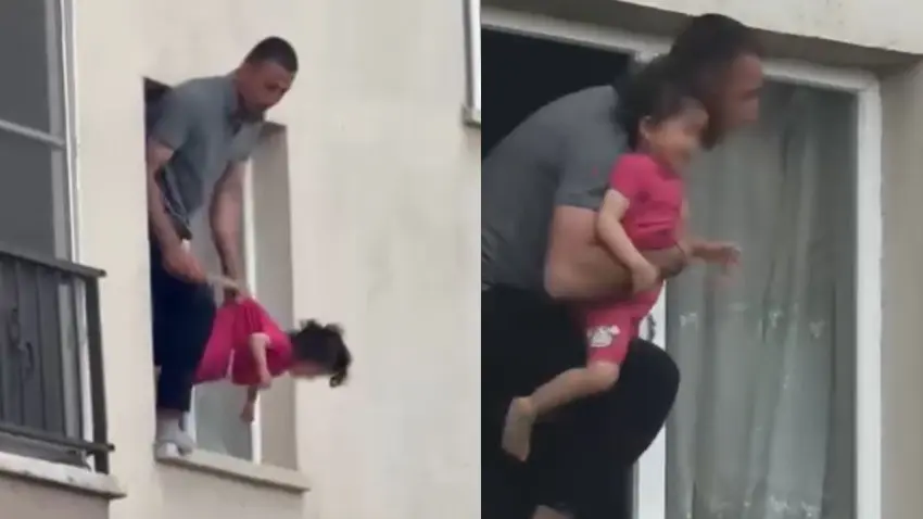 3 yaşındaki kızını rehin alarak camdan sarkıtan baba etkisiz hale getirildi haberinin görseli