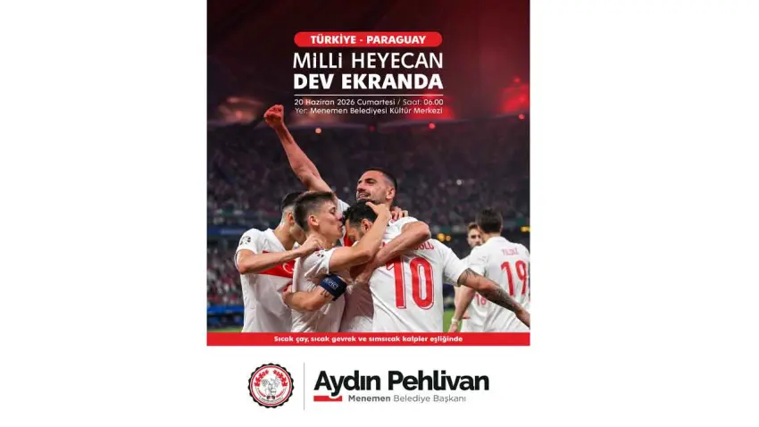 Menemen'de milli maç heyecanı dev ekrana taşınacak haberinin görseli