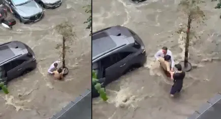 İstanbul’da sağanak kabusa döndü: Sele kapılmak üzere olan kadın saksıya tutunarak kurtuldu