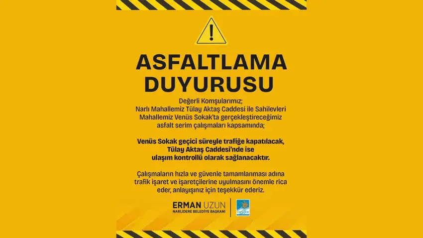 Narlıdere'de asfalt çalışması: Bazı yollar trafiğe kapatılacak haberinin görseli