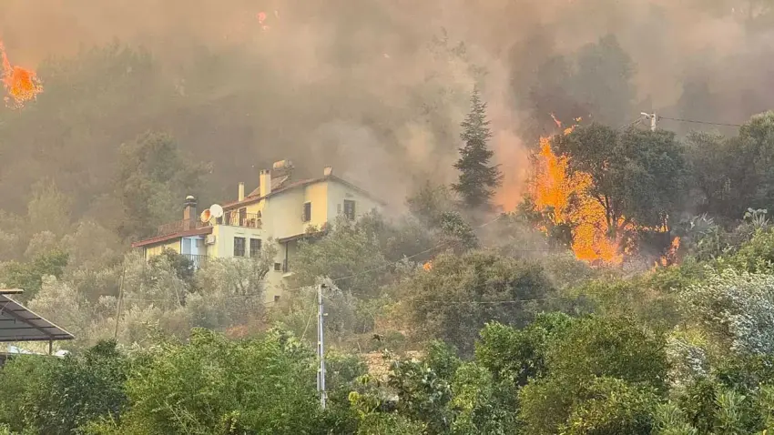 Fethiye’de korkutan orman yangını: Alevler evlere ulaştı haberinin görseli