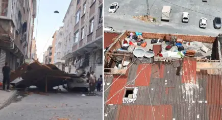 Esenler'de fırtınanın uçurduğu çatı çocukların üzerine düşmekten son anda kurtuldu