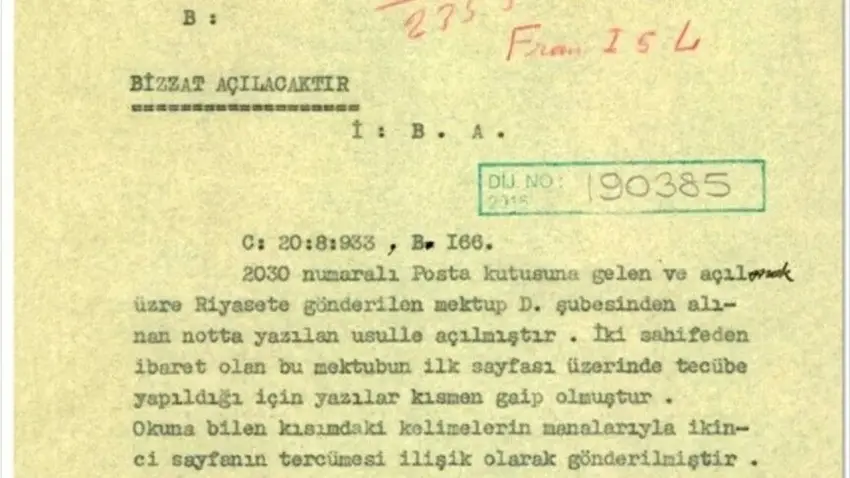MİT'ten 91 yıllık gizli şifre formülü: Tarihi belge ilk kez paylaşıldı haberinin görseli