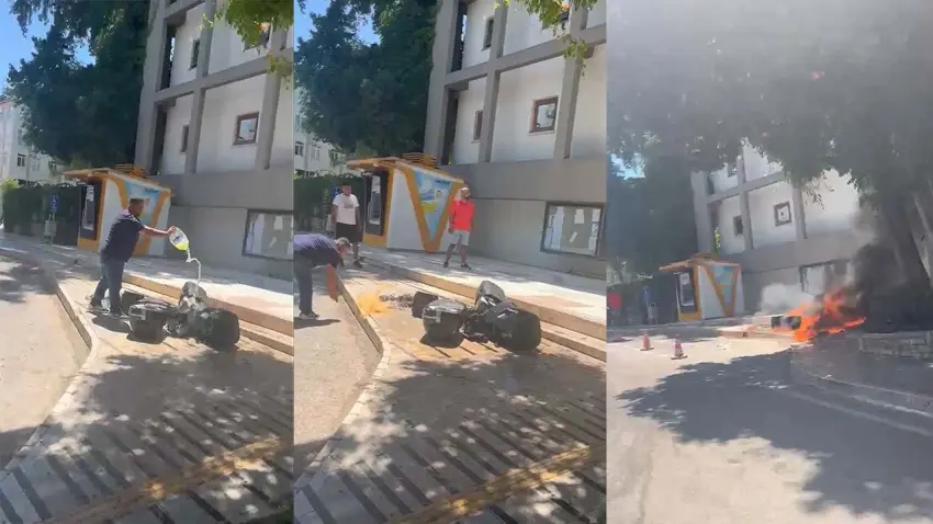840 bin liralık cezaya tepki gösterdi, malzemelerini belediye önünde ateşe verdi haberinin görseli