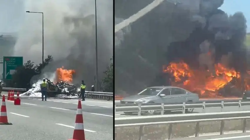 Kuzey Marmara Otoyolu'nda TIR yangını! Alevler tarım arazisine sıçradı haberinin görseli