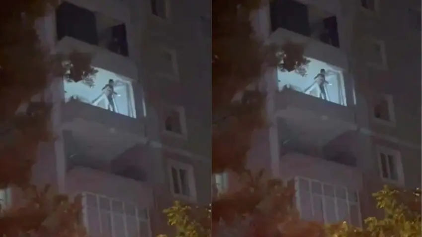 Beylikdüzü’nde korku dolu anlar: 8'inci katın balkon duvarında dans etti! haberinin görseli