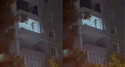 Beylikdüzü’nde korku dolu anlar: 8'inci katın balkon duvarında dans etti!