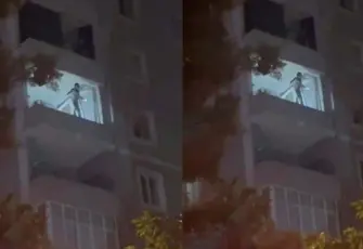 Beylikdüzü’nde korku dolu anlar: 8'inci katın balkon duvarında dans etti!