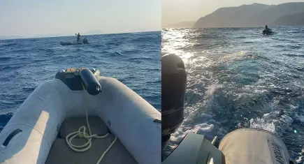 Lastik botla denizde mahsur kalan kişiyi esnaf kurtardı!