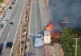 Giresun’da seyir halindeki mobilya yüklü TIR alev alev yandı