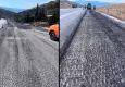 Afyonkarahisar’da karayoluna dökülen boya kazınarak temizlendi
