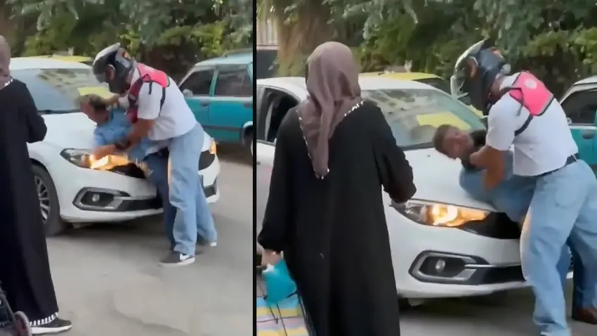 Antalya’da yol verme kavgası kamerada: Motokurye sürücüyü kaputa yatırıp yumrukladı haberinin görseli