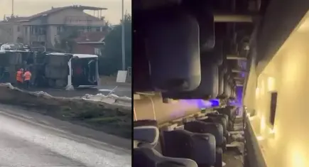 Büyükçekmece’de servis otobüsü devrildi! 18 kişi yaralandı