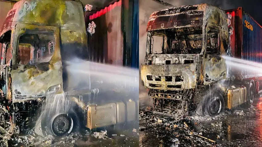 Bayraklı Tünelleri’nde tır yangını kısa sürede söndürüldü haberinin görseli