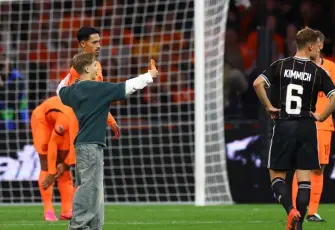 Hollanda-Almanya maçında ilginç anlar: Sahaya atlayan genç futbolcuyla selfie çekti