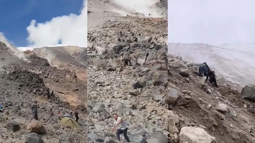 Ağrı Dağı’nda heyelan! 4 bin 200 metrede dev kayaların altında kalmaktan saniyelerle kurtuldular haberinin görseli