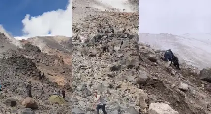 Ağrı Dağı’nda heyelan! 4 bin 200 metrede dev kayaların altında kalmaktan saniyelerle kurtuldular