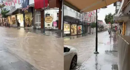 Çeşme’de sağanak etkili oldu: Cadde ve sokaklar su altında kaldı