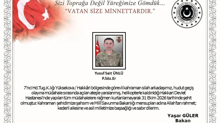 Yüksekova’da hudut geçişine müdahale: Piyade Sözleşmeli Er Yusuf Sait Ünlü şehit oldu - Fotoğraf 1