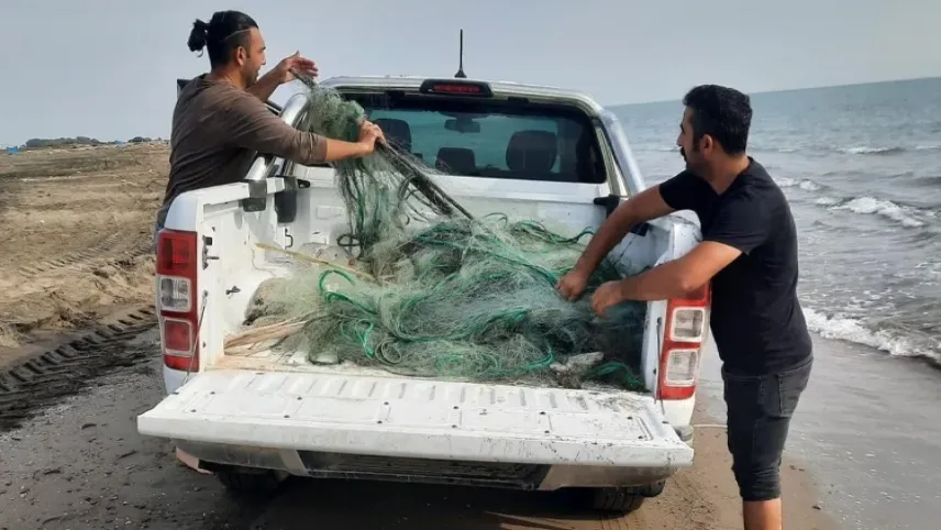 Deniz kaplumbağası kaçak ağa takıldı haberinin görseli
