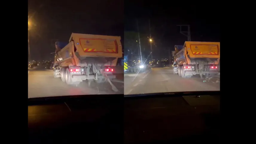 Hafriyat kamyonu trafikte tehlike saçtı: Kapağı açık kalınca… haberinin görseli