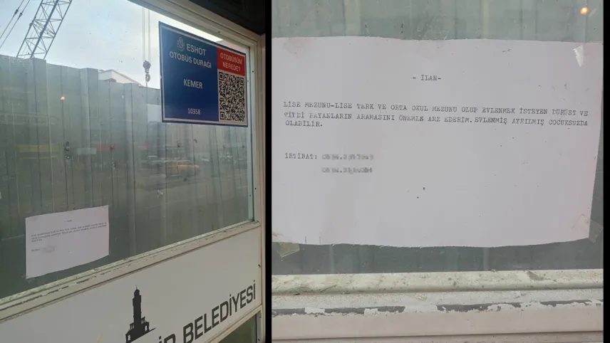İzmir'de evlenmek isteyen şahıs otobüs durağına ilan verdi haberinin görseli