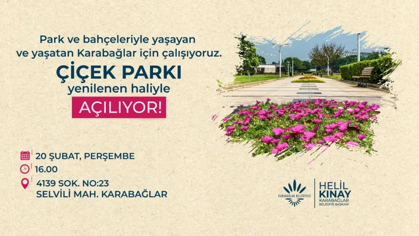 Karabağlar’da yenilenen Çiçek Parkı bugün açılıyor  haberinin görseli